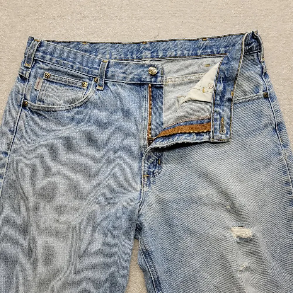 Carhartt B17 DST Mens 36x32 Relaxed Fit Distressed Jeans Light Wash Denim